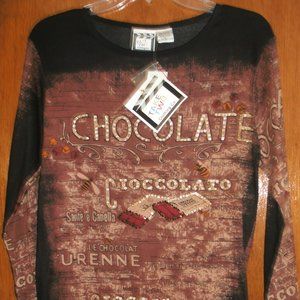Take Two Cotton Chocolate Sequin Beaded Top Size Large NWT